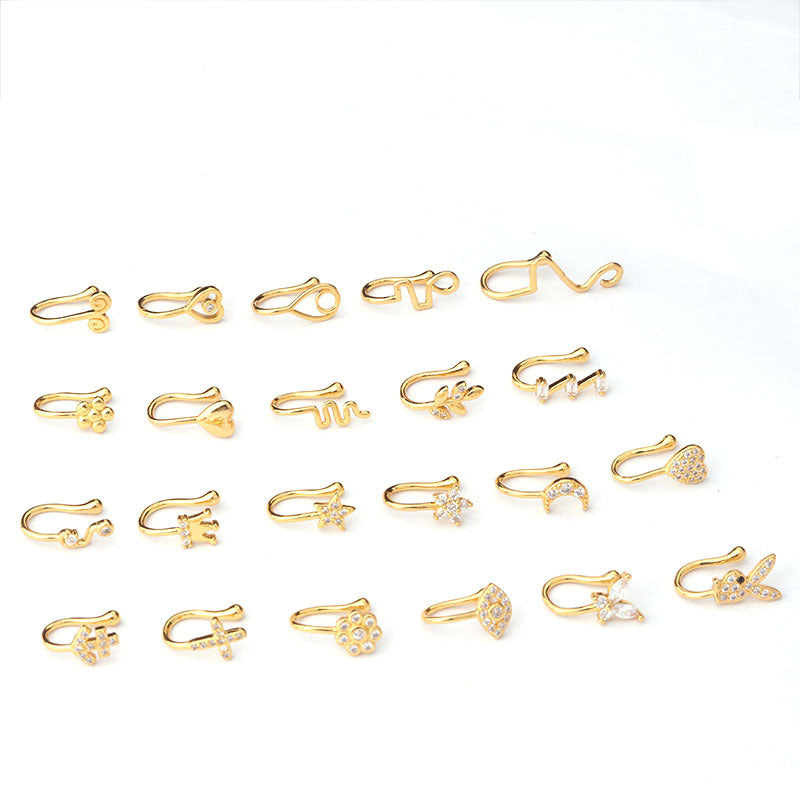 Brass-set Zircon Non-porous Piercing Clip Nose Ring
