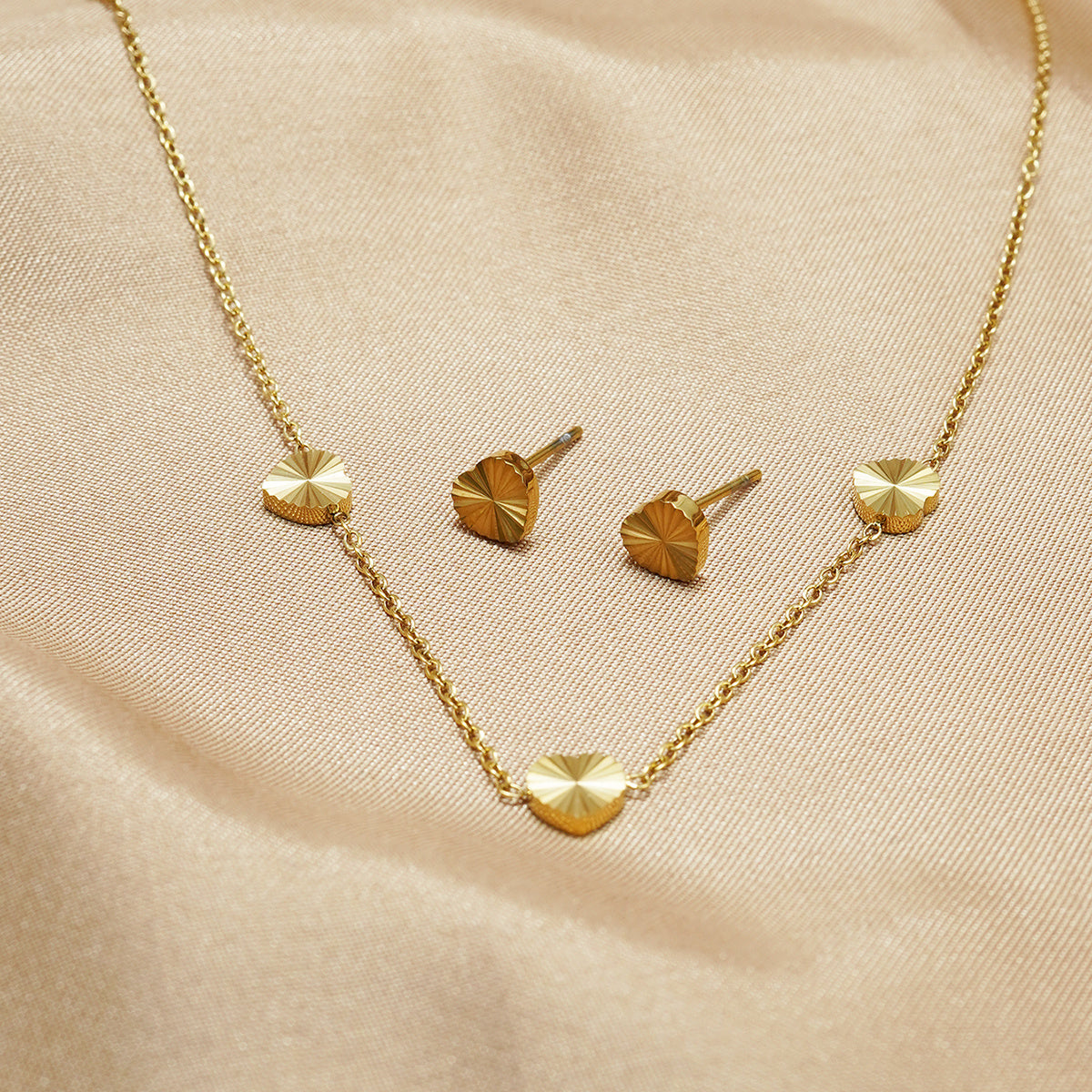 Lxalry 18K Gold Plated Stainless Steel Minimalist Heart Necklace & Earring Set For Women - Waterproof, Tarnish-Free, Hypoallergenic Gift For Birthday, Valentines Day, Wedding, Daily Wear