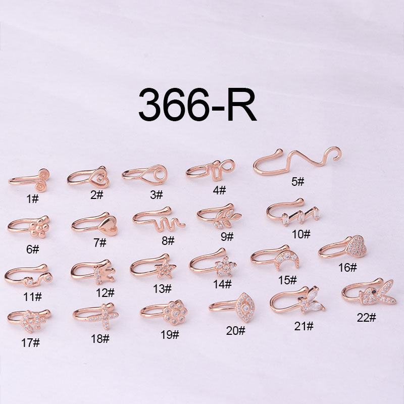 Brass-set Zircon Non-porous Piercing Clip Nose Ring