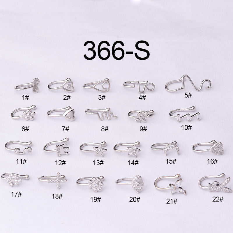 Brass-set Zircon Non-porous Piercing Clip Nose Ring