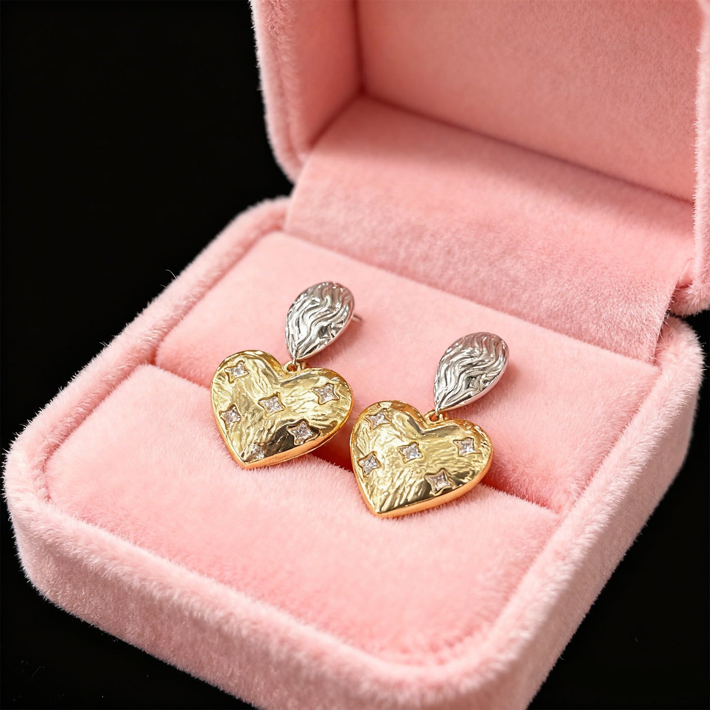 Two-Colored Heart Earrings-1072