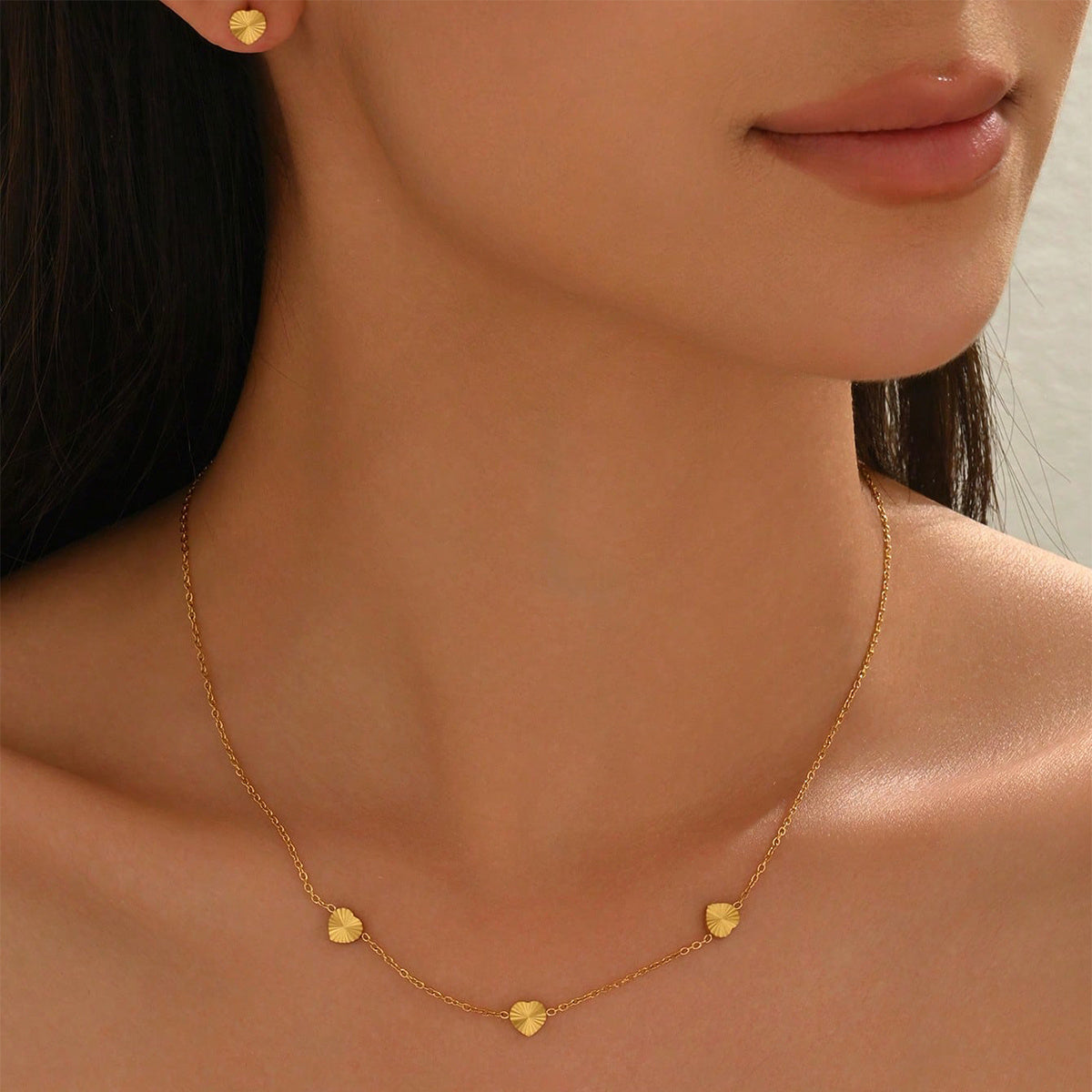 Lxalry 18K Gold Plated Stainless Steel Minimalist Heart Necklace & Earring Set For Women - Waterproof, Tarnish-Free, Hypoallergenic Gift For Birthday, Valentines Day, Wedding, Daily Wear