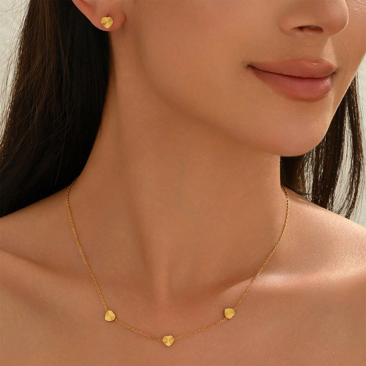 Lxalry 18K Gold Plated Stainless Steel Minimalist Heart Necklace & Earring Set For Women - Waterproof, Tarnish-Free, Hypoallergenic Gift For Birthday, Valentines Day, Wedding, Daily Wear