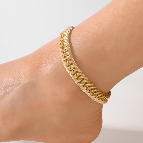 An Elegant And High-end Middle Eastern Ramadan Style Metal Engraved Double Woven Dense Chain For Women's Popular Vacation Style Foot Chain