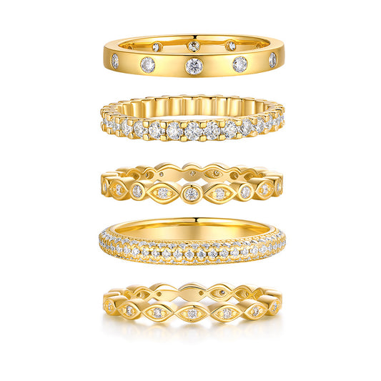 Starlight Golden Melody - Fashionable Men's And Women's Ring And Ring Jewelry Set With Moissanite S925 Sterling Silver And Gold-plated Diamond
