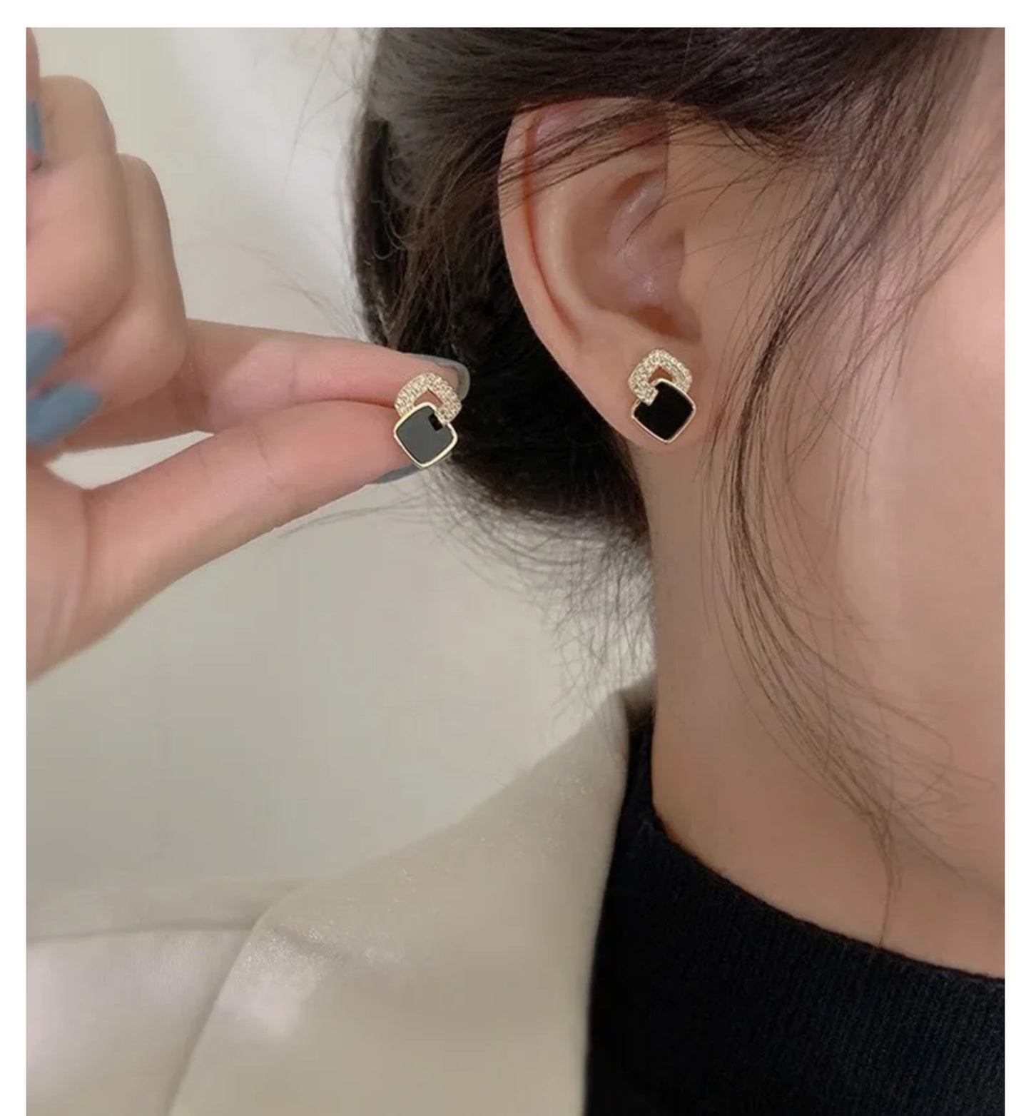 Women's Cross Black Small Square Earrings Versatile Gift