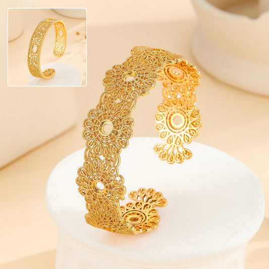 1pcs Luxury Style Gold Bracelet Hollowed Out Lace Flower Design Wedding Gold Jewelry